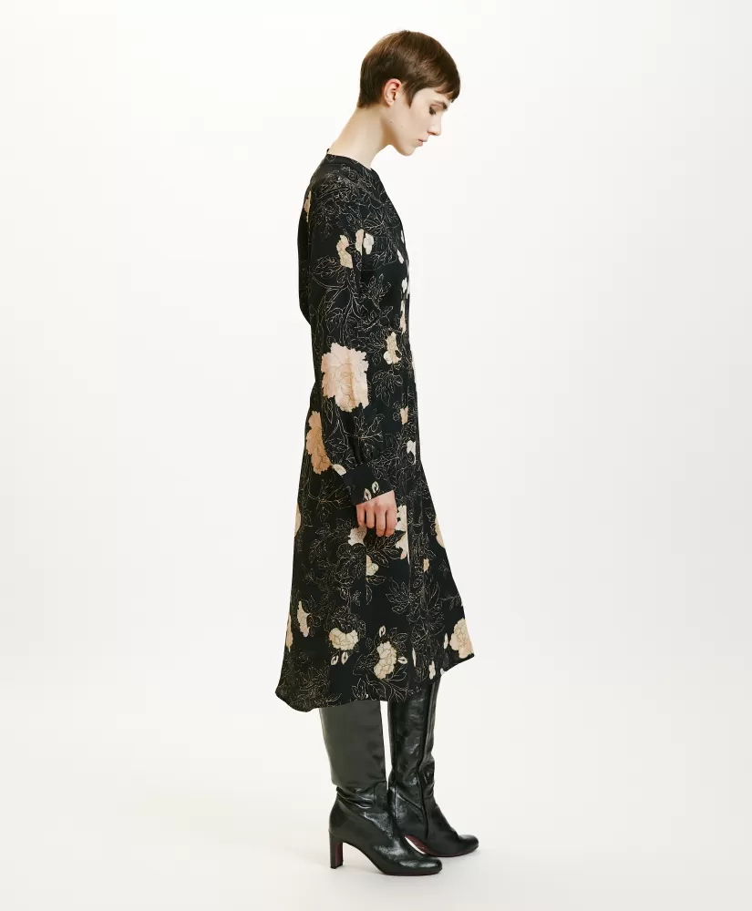 VESTITO WANI IN CREPE DE CHINE STAMPATO-NERO/ROSA CIPRIA-Momoni Flash Sale