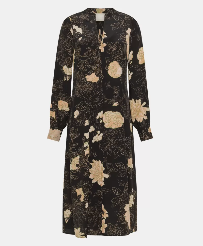 VESTITO WANI IN CREPE DE CHINE STAMPATO-NERO/ROSA CIPRIA-Momoni Flash Sale